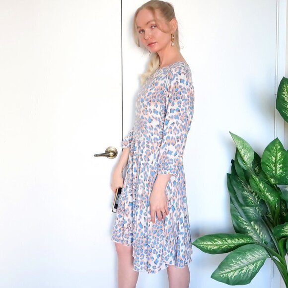 Leopard / Cheetah Print 100 % Asymmetric Knee Length 3/4 Sleeve Cotton Dress S - Picture 14 of 16